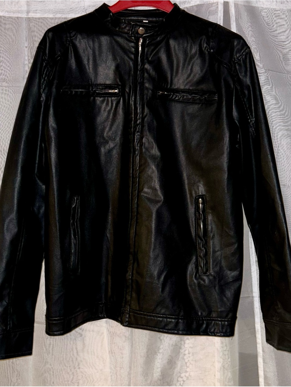 XL - Women's Black Faux Leather Zip Jacket